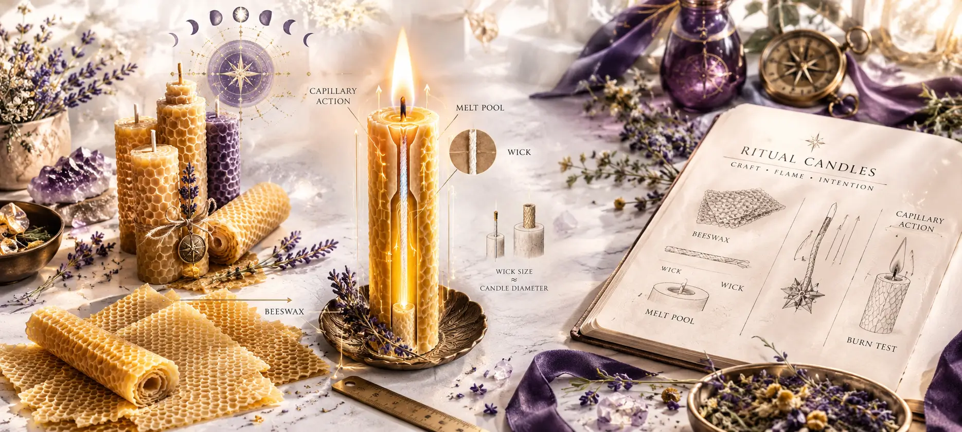 Natural beeswax ritual candles
