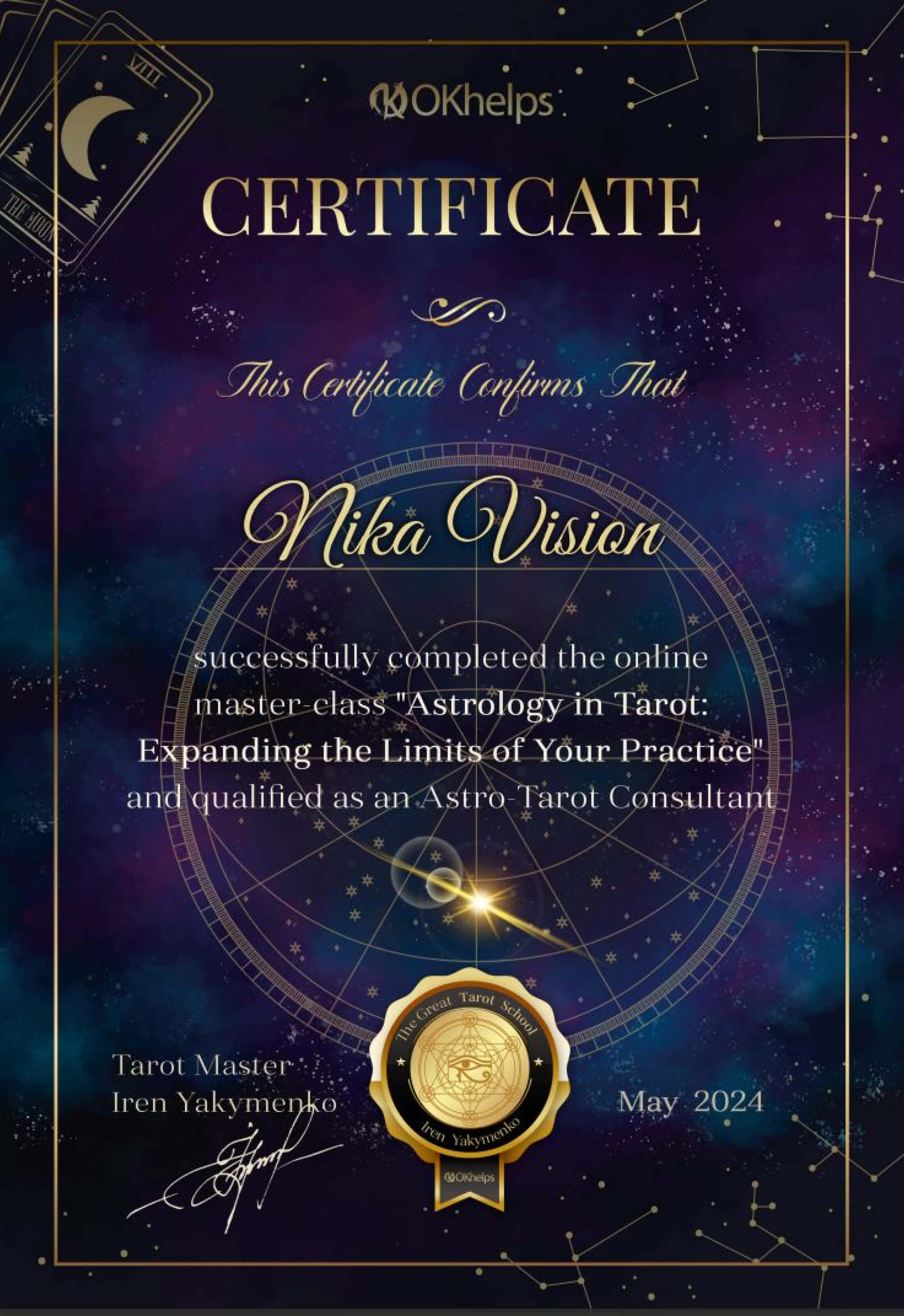 Certificate Astrology in Tarot, MAY.2024